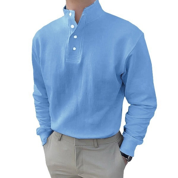 2024 cross-border men's autumn solid color stand collar long sleeve shirt European and American casual men's T-shirt button half open pullover