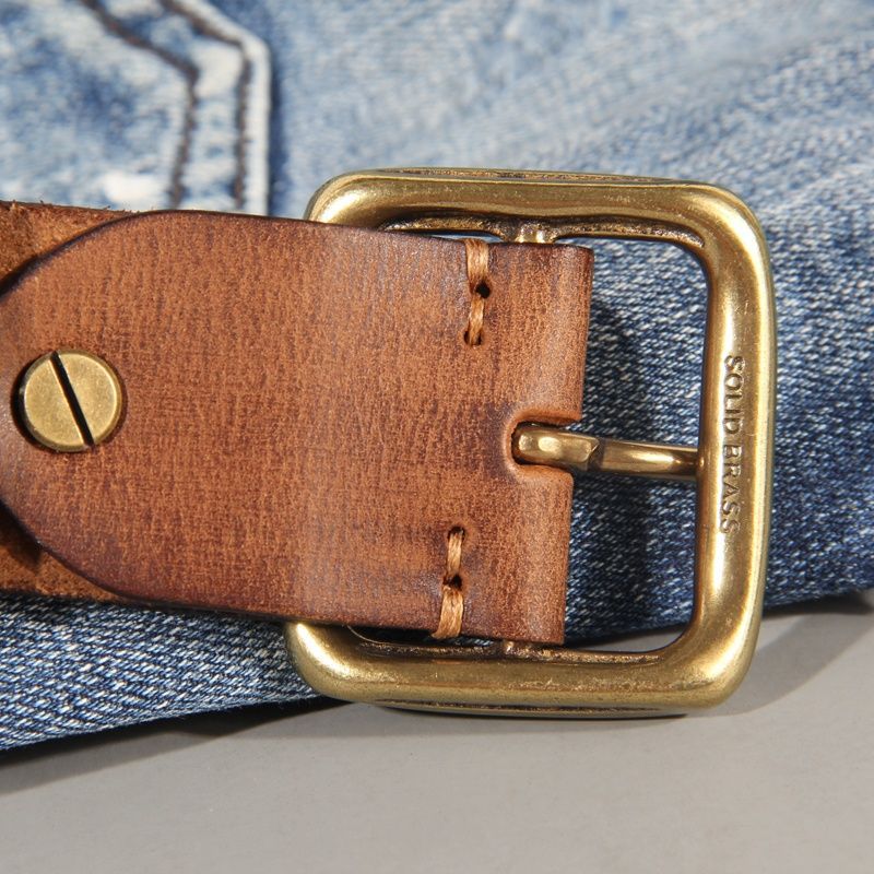 Vintage copper buckle men's belt washed jeans with genuine leather fashion pin buckle men's first layer cowhide belt genuine goods