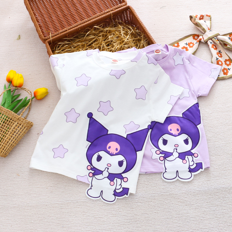 2024 children's clothing summer new girls' short-sleeved printed T-shirt cartoon cotton bottoming shirt top factory one-piece delivery