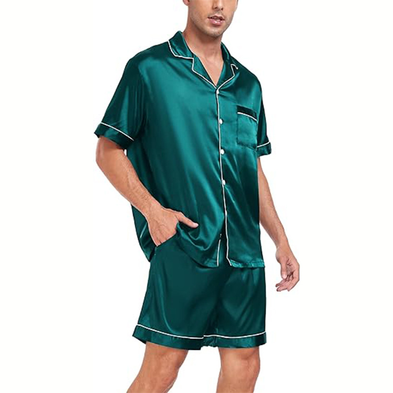 Cross-border  plus size men's short-sleeved shorts satin European and American Foreign trade summer casual home wear pajamas suit_voghion.com