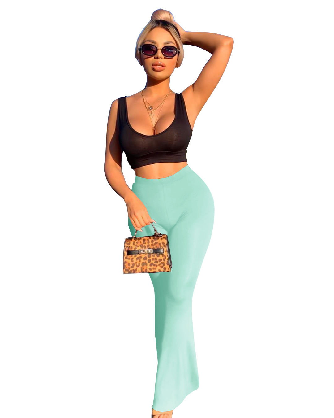 Xiaoyuan fashion pure color double brushed milk Silk women's slim pants cross-border Amazon wish flared trousers in stock