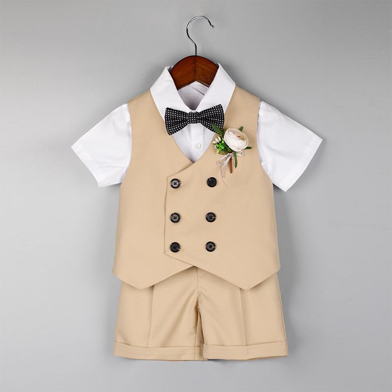 Children's Suit New Spring and Summer Short-sleeved Vest Set Boy's Flower Dress Children's Baby's Birthday Banquet Dress