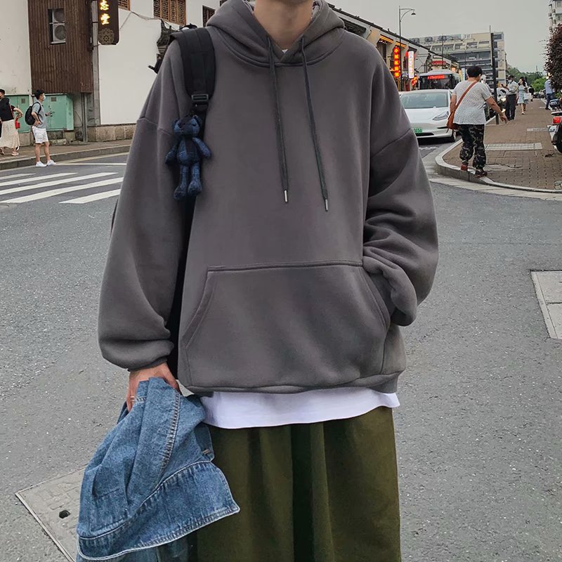 Autumn Sweater men's hooded trendy Hong Kong style loose student handsome velvet coat couple wear plus size color hoodie