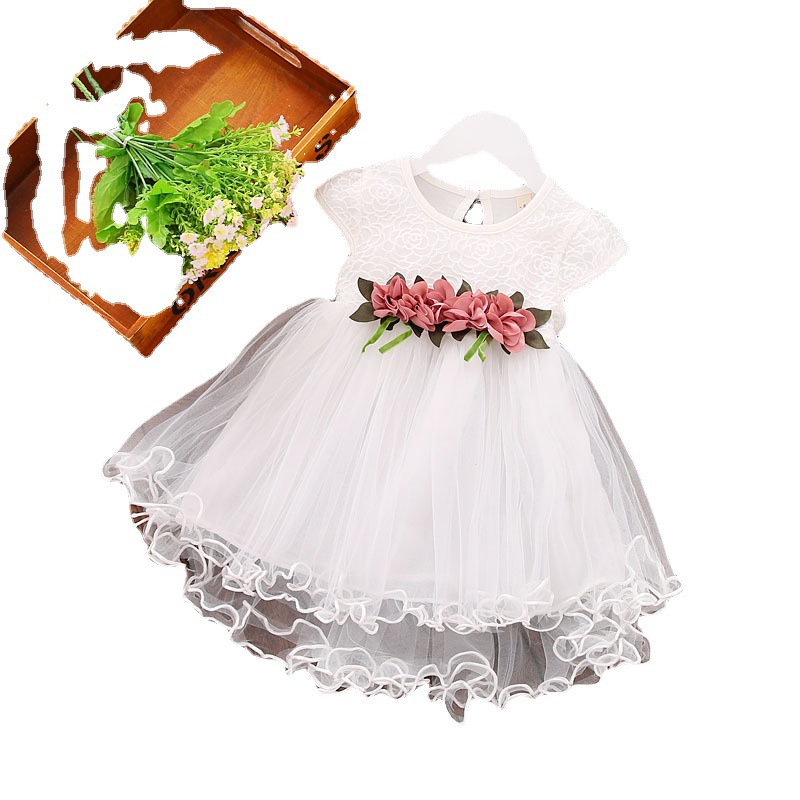 Summer New Girls' Western Style Floral Dress Children's Sweet Princess Dress Baby Korean Style Mesh Dress
