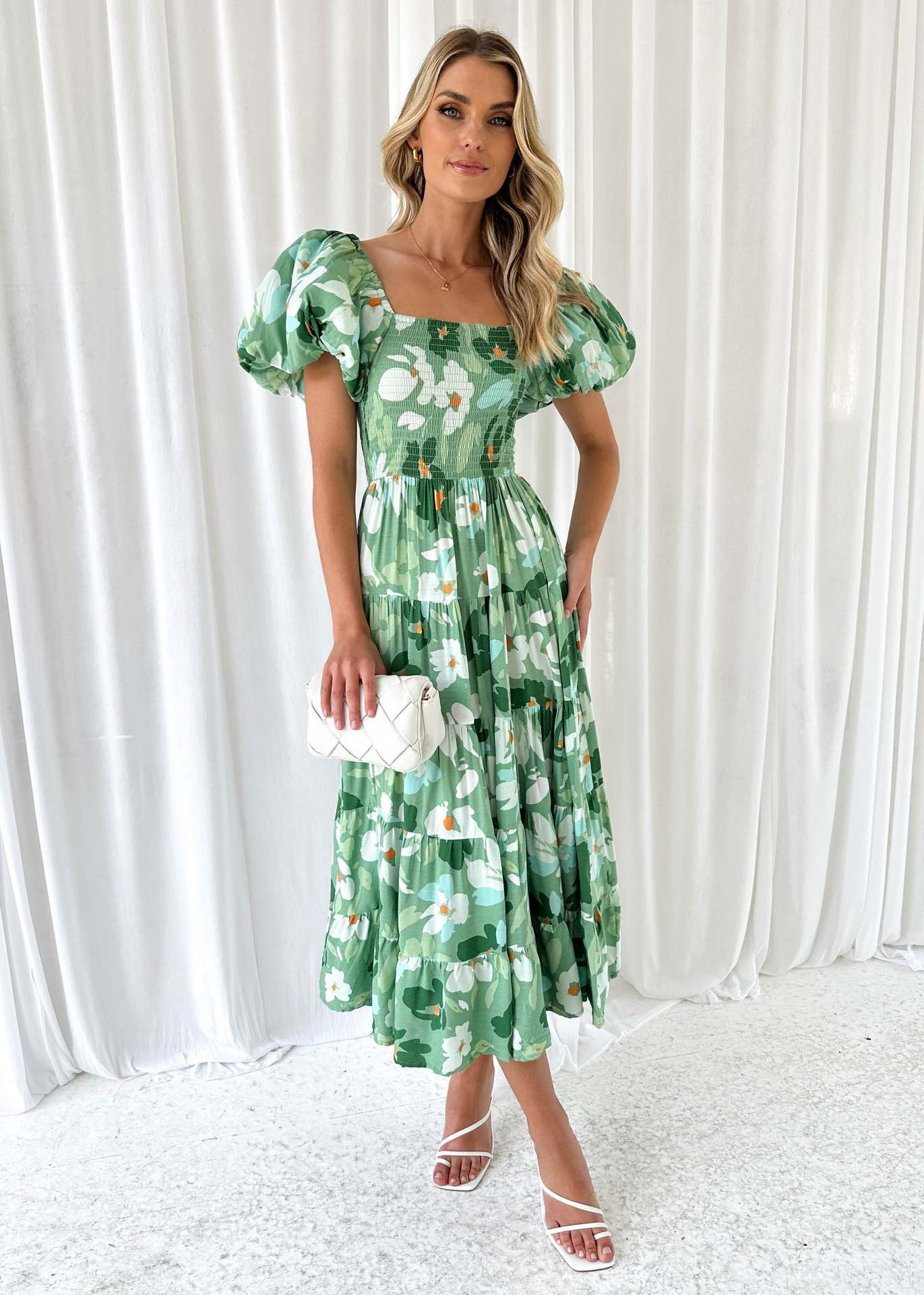 European and American platform cross-border spring and summer new hot selling off-neck printed pettiskirt puff sleeve dress female 2024