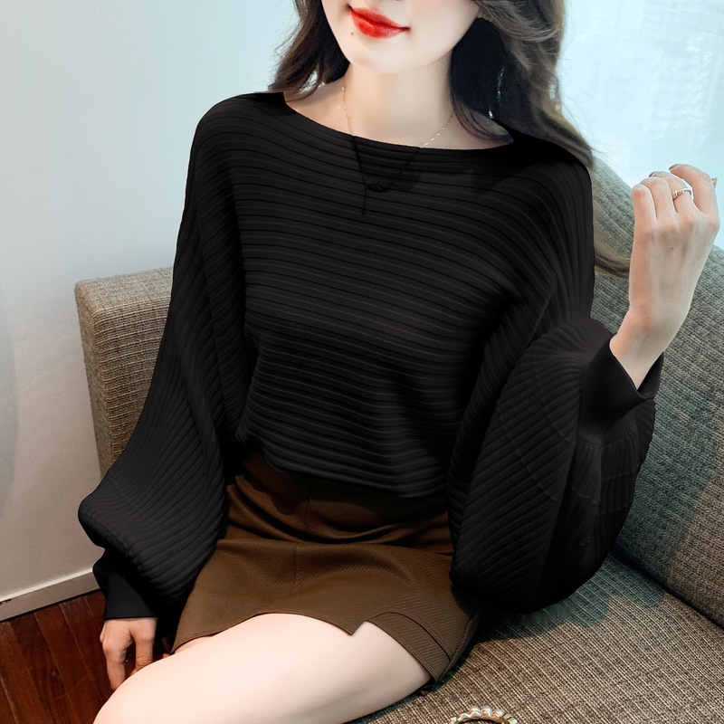 Lantern sleeve sweater for women 2023 Autumn New Korean style inner strap off-neck long sleeve bottoming shirt sweater for women