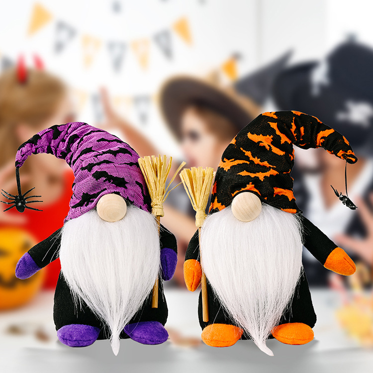 Cross-border New Halloween Decorations Halloween Broom Rudolph Standing Doll Home Window Halloween Decorations_voghion.com