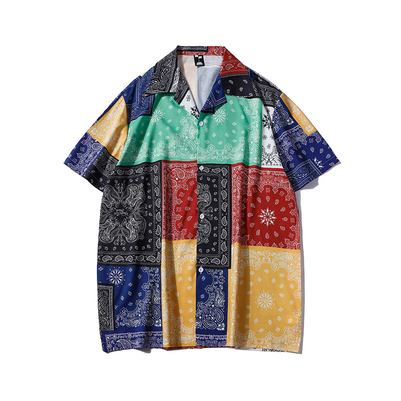 American retro couple Hawaiian seaside beach flower shirt cross-border full printed Hawaiian short sleeve flower shirt men's fashion