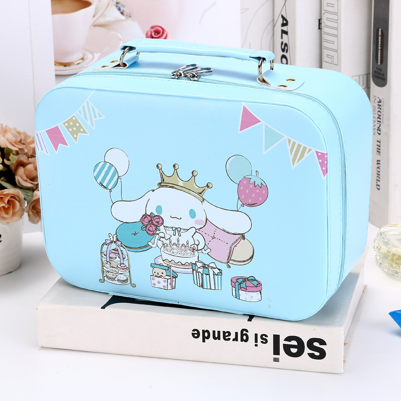 Portable cartoon family portrait cosmetic bag large capacity with mirror insert single cosmetic case makeup skin care products Women's storage box