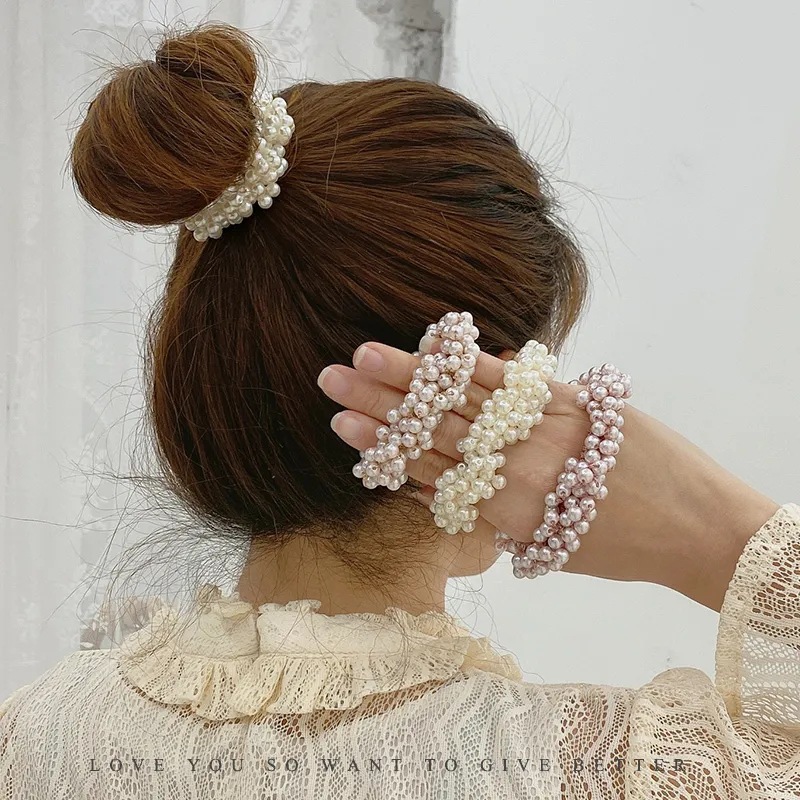 South Korea pearl hair rope Internet celebrity hair band hair rope simple solid color bracelet tie hair rubber band high elastic ponytail headdress