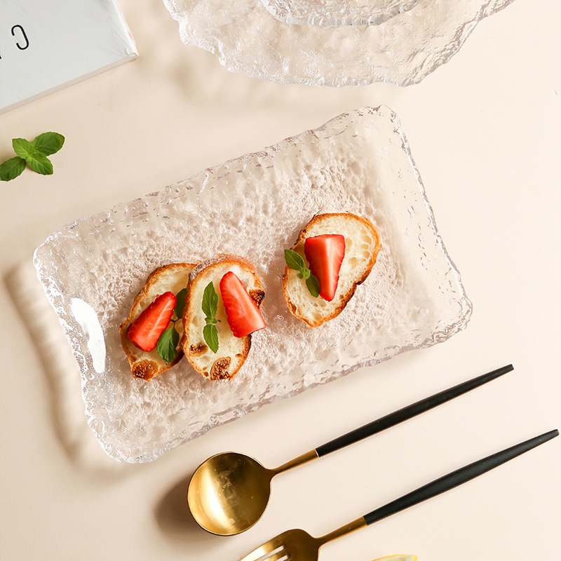 Japanese crystal glass plate high-looking tableware sushi plate rectangular tray dessert fruit plate wholesale