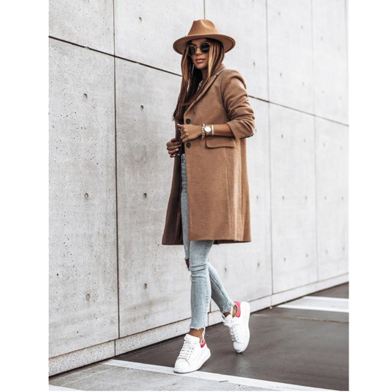Jin Han 2024 Independent Station wish Amazon Cross-border Autumn and Winter Simple Long Sleeve Button Woolen Coat ins