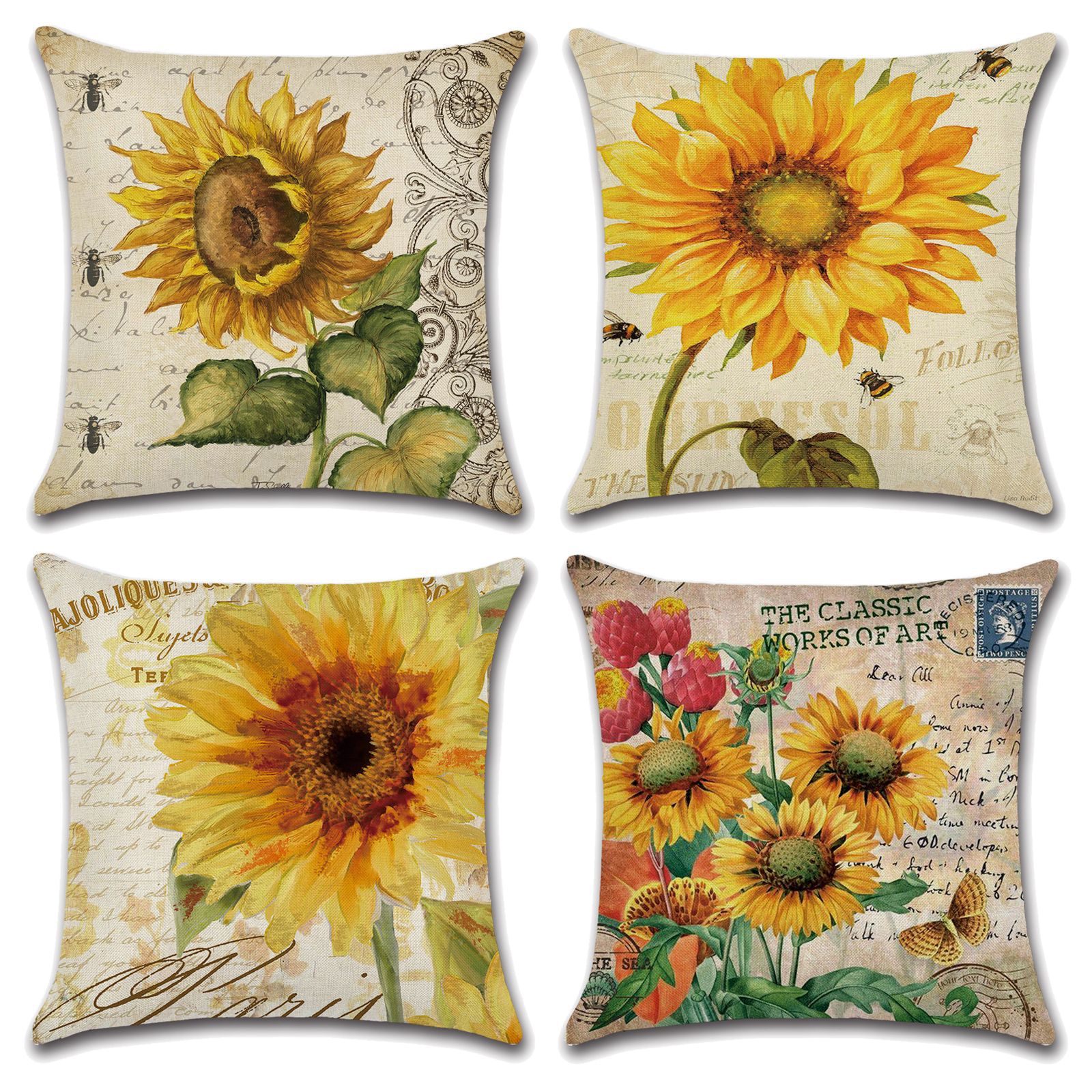 Cartoon Pattern New Four-piece Pillow Decorative Set Warm Home Sofa Decorative Linen Pillow Case