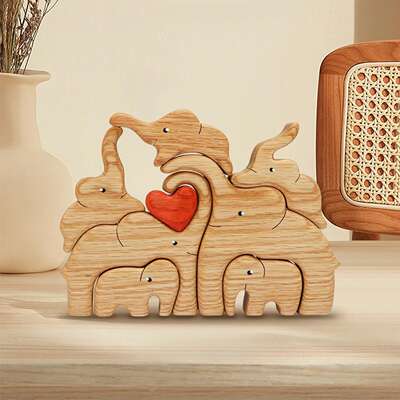 Warm family rubber wood mother and child elephant suit home decoration wooden puzzle elephant and baby elephant solid wood ornaments