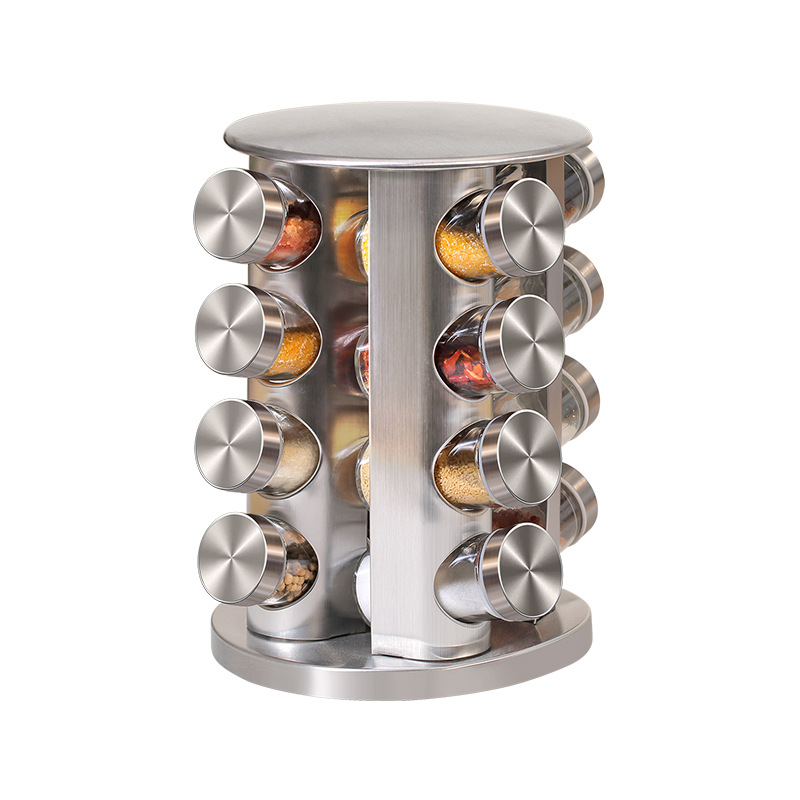 Cross-border kitchen supplies rotating stainless steel seasonings jar set European and American spices seasonings box glass bottle shelf wholesale