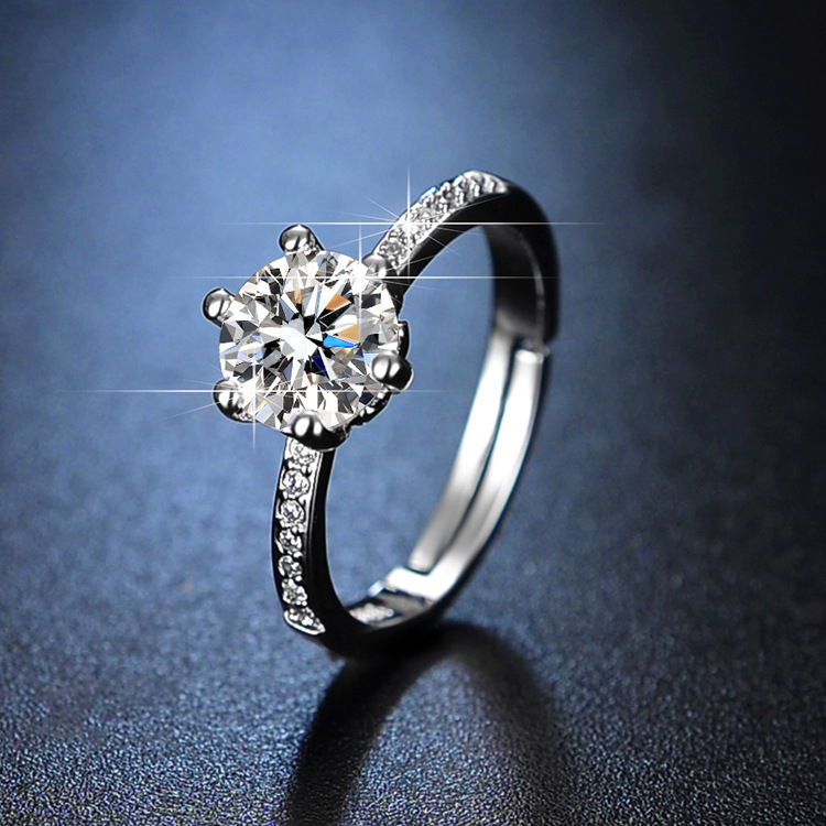Cross-border accessories simulation moissanite ring women's jewelry micro-inlaid six-claw diamond ring fast hand supply hot selling manufacturers wholesale