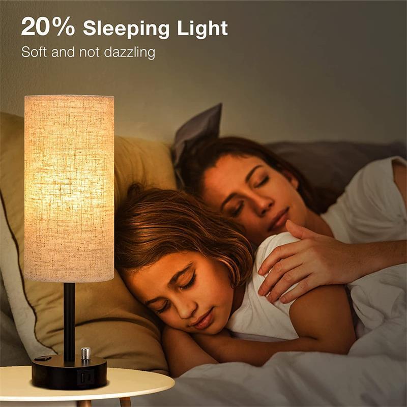 Cross-border dedicated American small table lamp knob switch electrodeless dimming round fabric table lamp USBC Port socket lamp