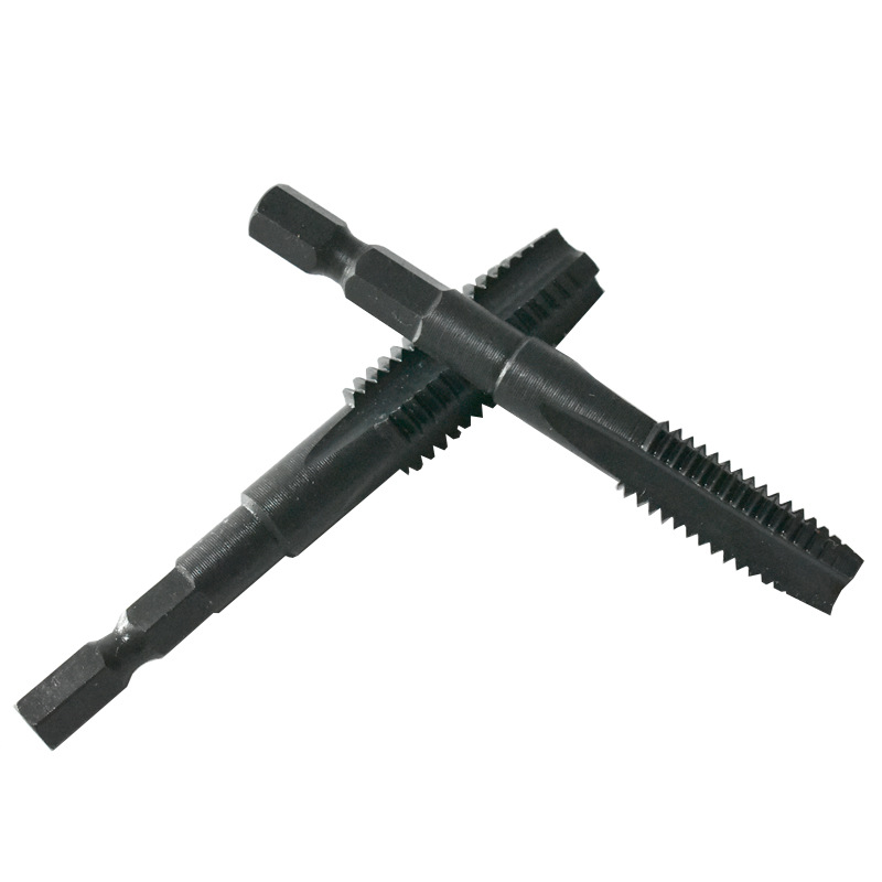 Pneumatic hexagonal handle straight groove tap hand drill tapping M3-m12 air batch tapping black high speed steel machine tap