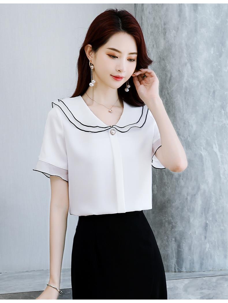 2021 Summer New Women's Chiffon Shirt Women's Short-sleeved Doll Collar Top Super Fairy Korean Style Loose Base Shirt