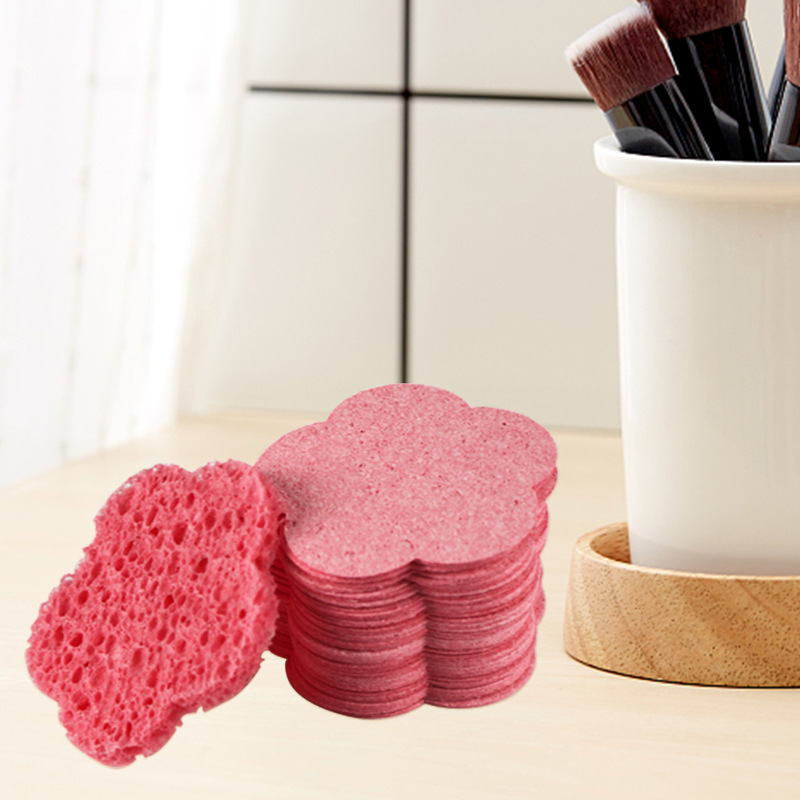 Cross-border plum blossom compressed wood pulp cotton face washing puff natural face cleaning makeup remover compressed wood pulp sponge face cleaning puff