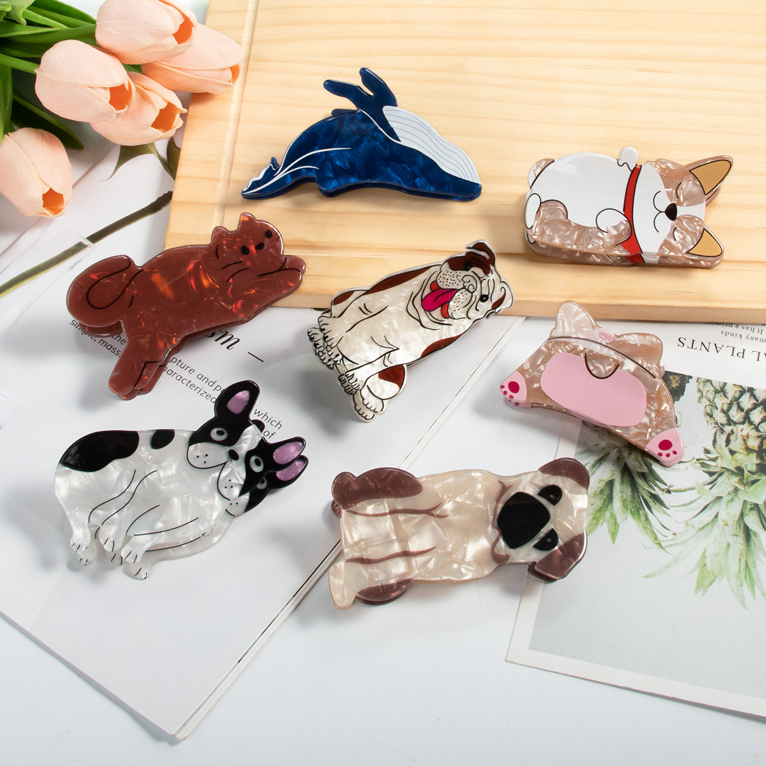 Puppy Cat shape khaki flat clip printed cute hairpin cross-border cartoon fashion commuter clip hairpin