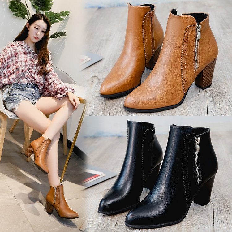 AliExpress 2020 autumn and winter Europe and the United States retro polished color thick with foreign trade side zipper boots Women's factory wholesale