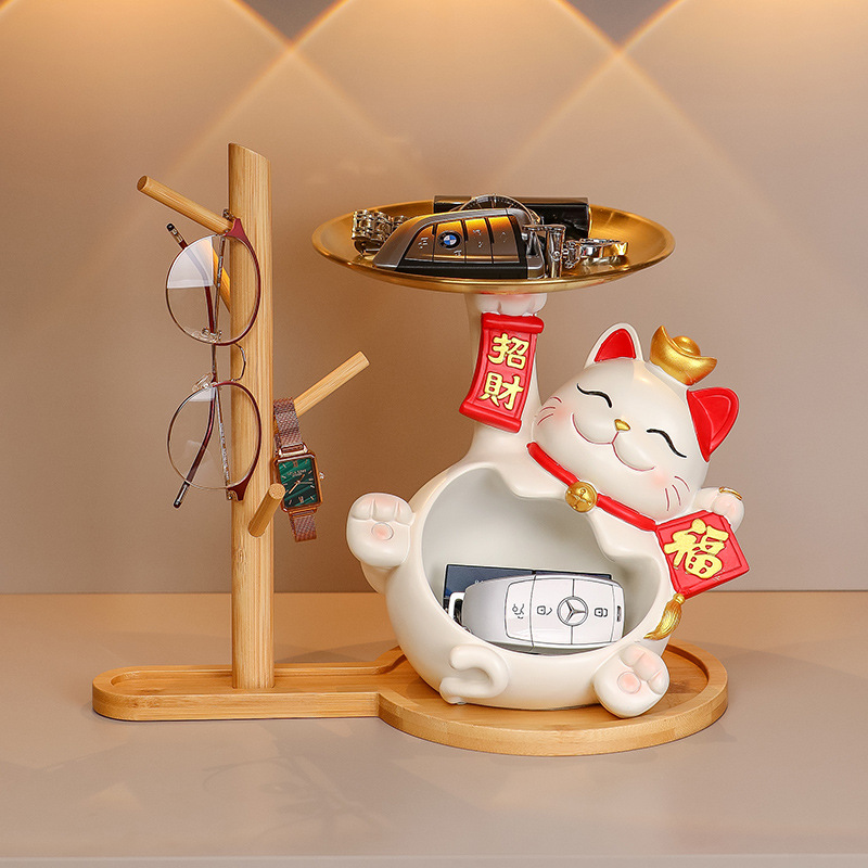 New Chinese Style Entrance Home Decoration Key Storage Tray Lucky Cat Creative New House Housewarming Decoration