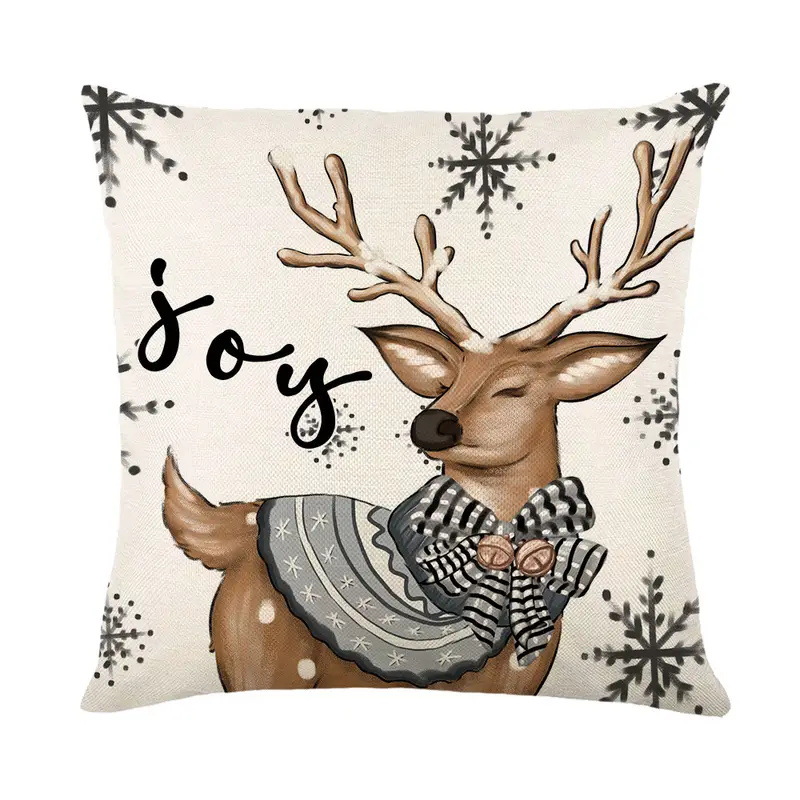 Cross-border hot selling  cartoon Christmas reindeer snowman gloves pattern anti-hemp printing pillowcase cushion_voghion.com
