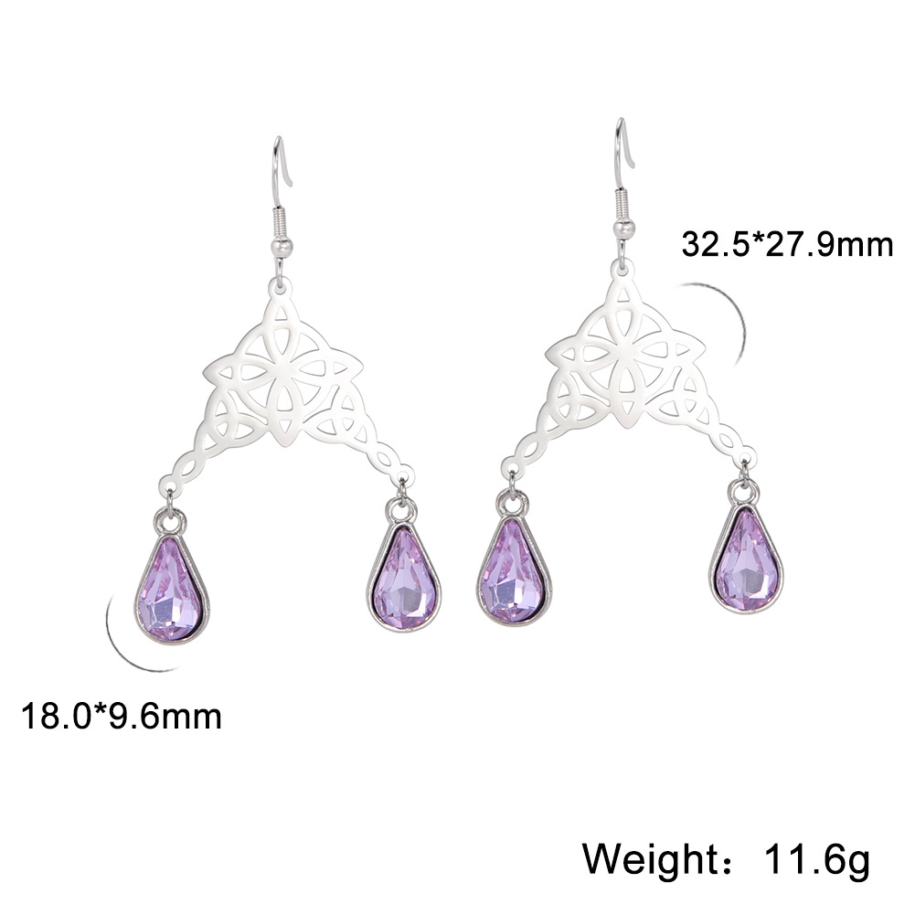 Titanium steel ear hook hollow double knot four leaf small round pendant manufacturer direct sales of stainless steel women's earrings