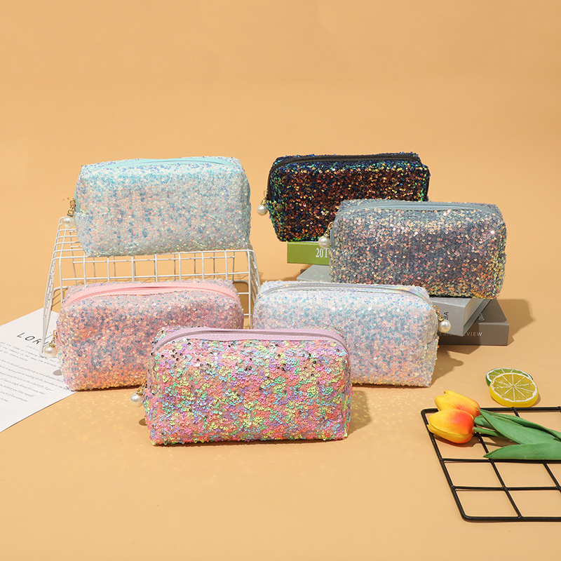 New ins Style Embroidered Sequins Large Capacity Cosmetic Bag High Beauty Star Portable Magic Mummy Storage Bag