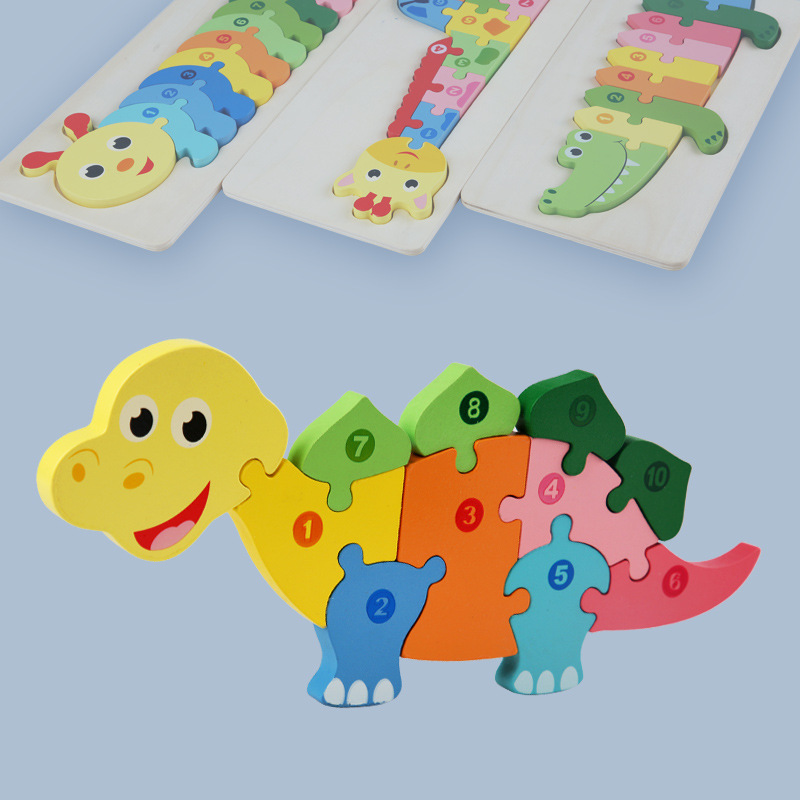 Large cartoon digital animal puzzle card button children's digital cognitive enlightenment puzzle wooden toy