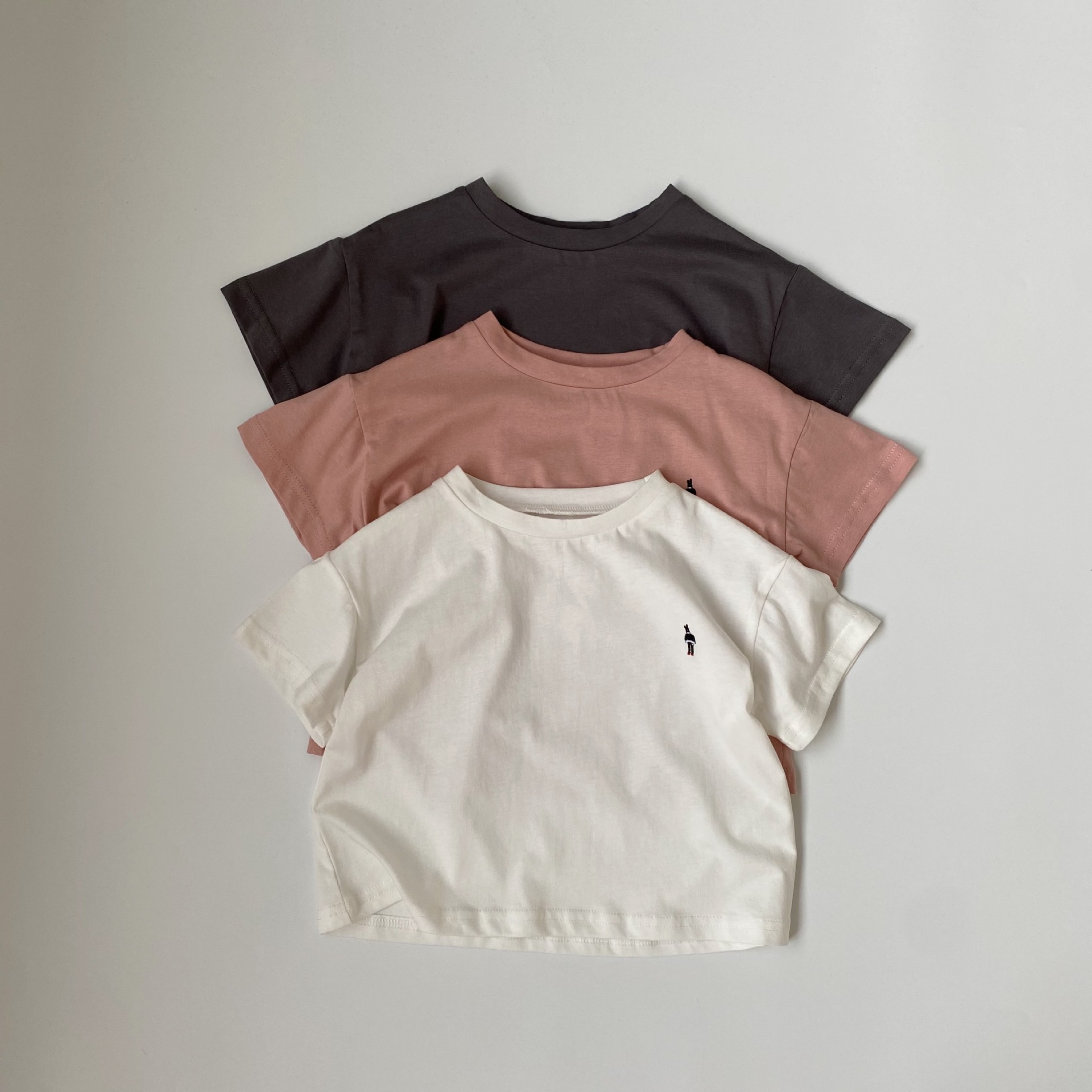 GL-kids Korean style summer new children's small standard embroidered short-sleeved T-shirt boys and girls hemp cotton skin-friendly washed short T