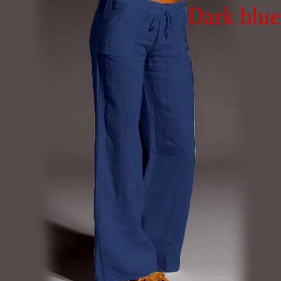 A large number of spot new Amazon explosions women's high waist wide leg pants foot horn pocket cotton and linen casual pants