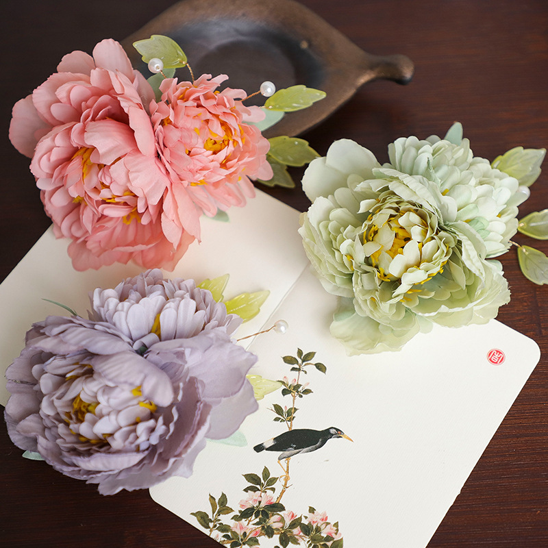 Peony silk flower hairpin hairpin ancient style pearl flower small hairpin fairy Hanfu accessories pink light color Daily