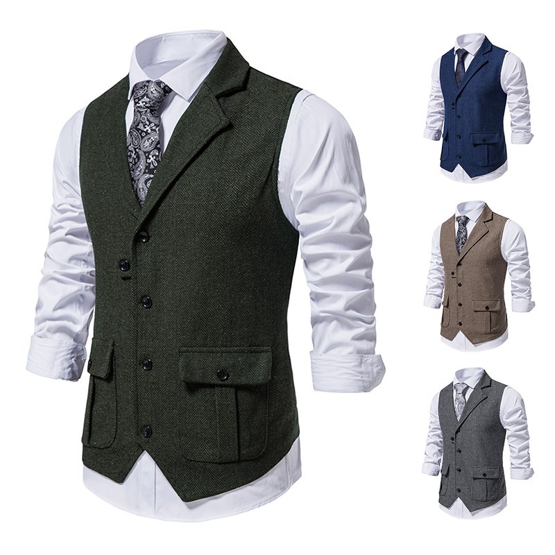 2024 foreign trade new men's single-breasted casual suit vest cross-border fashion Men's retro vest men's vest