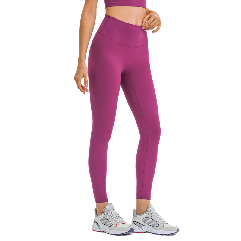New Upgraded Naked Skin-friendly No Embarrassment Line Yoga Pants High Waist Abdominal Tight Running Fitness Cropped Pants D19108-2