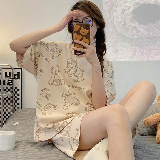 2023 new pajamas women's summer cute short-sleeved shorts plus size internet red style outdoor wear summer suit homewear
