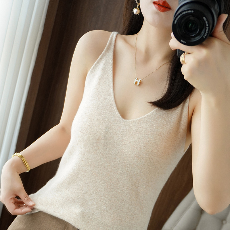 Autumn and Winter New V-neck Small Sling Slim-fit Elegant Inner Slim Sweater Top Soft and Comfortable All-match Women