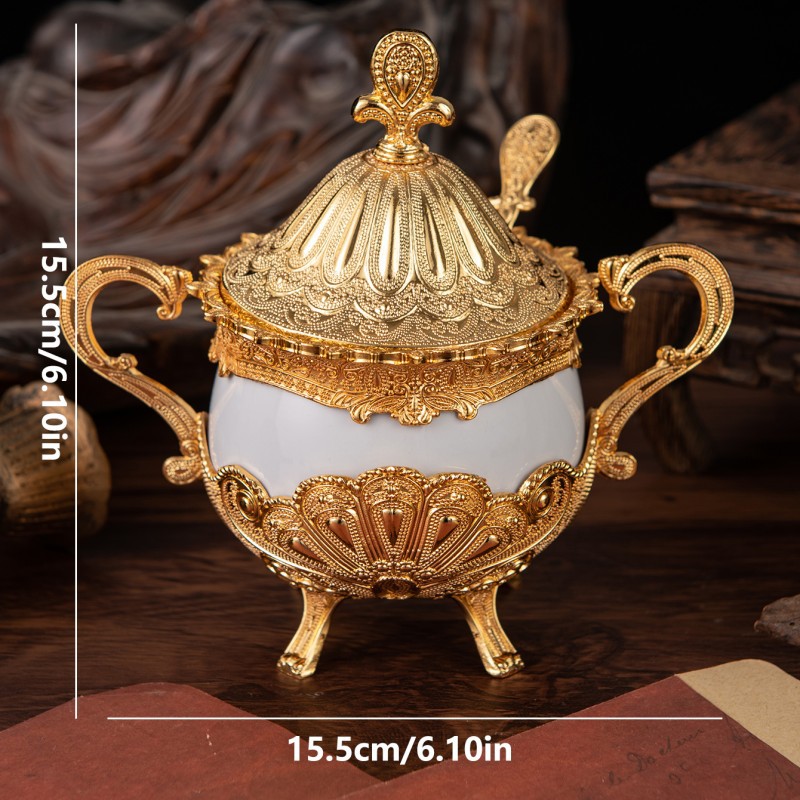 European-style white sugar Cup creative fashion Sugar Cup seasoning bottle restaurant kitchen Daily necessities Golden Peacock pattern candy method