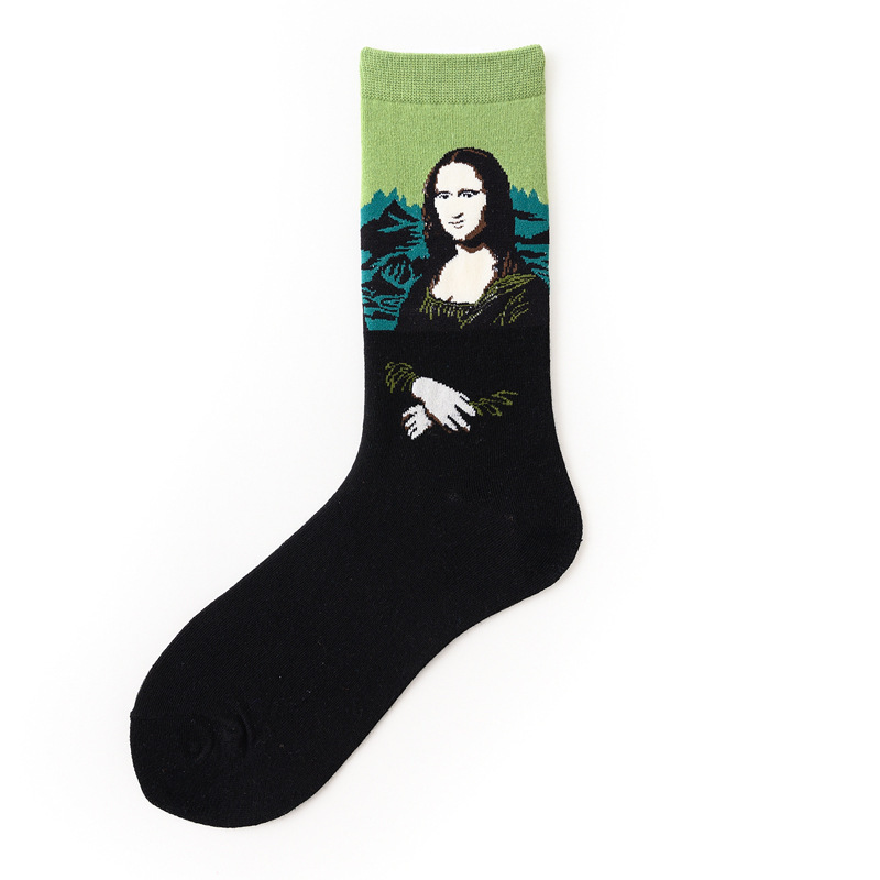 European and American Adult Fashionable Socks Men's Socks Women ins Mid-high Socks Amazon Foreign Trade Oil Painting Couple Socks