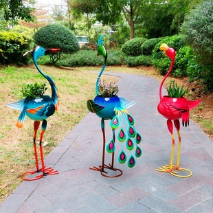 European and American export succulent green plant garden decoration iron Peacock crane Flamingo Animal shape cute characteristic flower pot