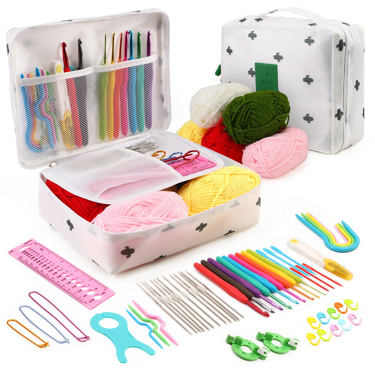 Cross-border new Beginner Novice crochet set multi-color storage bag department entry hook wool accessories wholesale