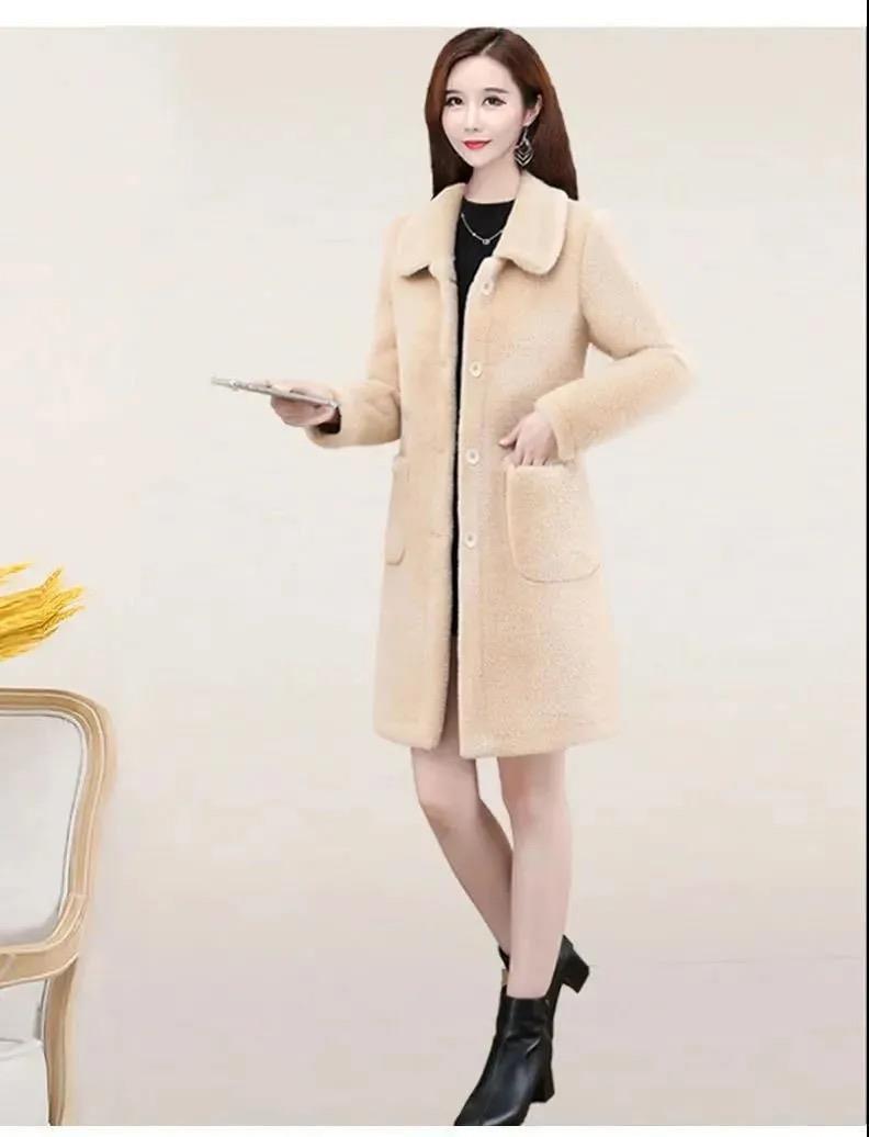  lamb velvet mid-length coat women's 2022 Winter new mother Korean-style large size western style women's coat_voghion.com