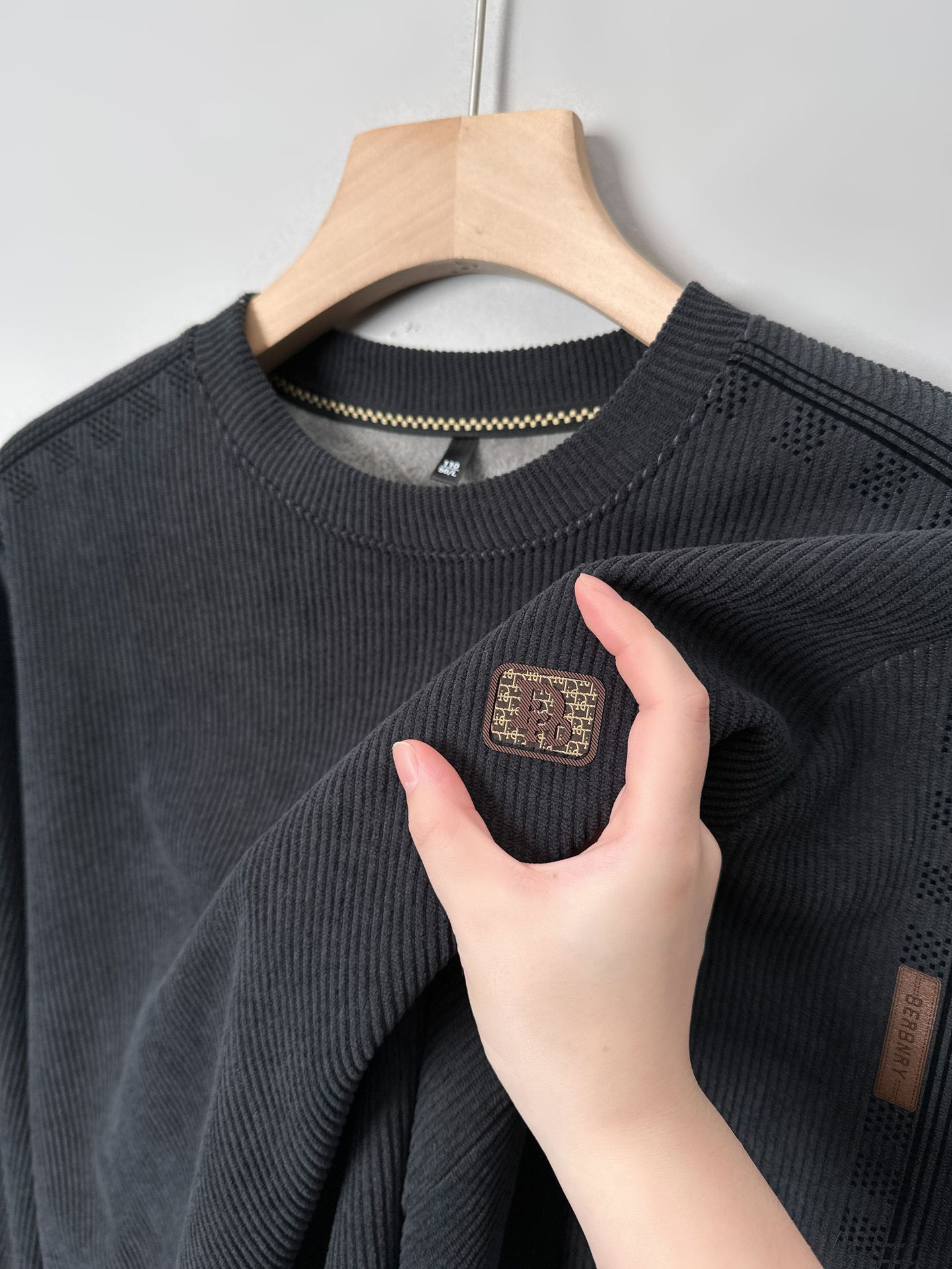 380g Heavy Cotton Men's Sweater Casual Crewneck fleece-lined Thickened Korean Youth Base Shirt Spring and Autumn T-shirt