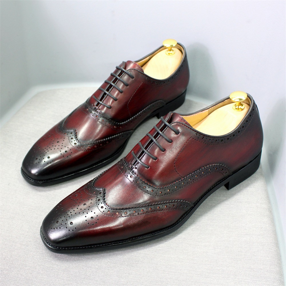 British Style Brock Leather Men's Shoes Handmade Men's Oxford Shoes Business Casual Leather Shoes Men's Tiktok Explosions