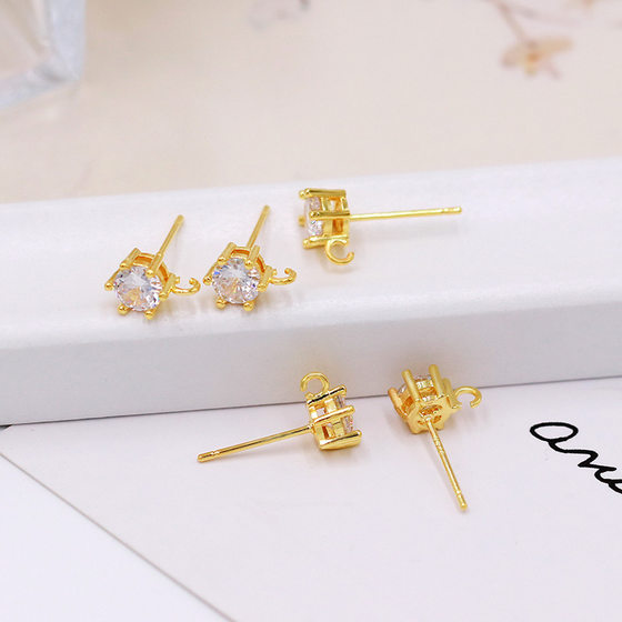 925 silver diamond with hook ear needle plating 18K real gold with hanging earrings earrings clothing accessories diy accessories wholesale