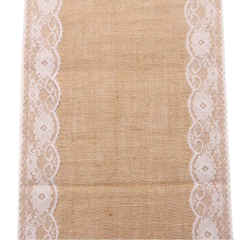 Factory direct supply wedding decoration linen tablecloth linen tablecloth lace on both sides jute tablecloth tablecloth