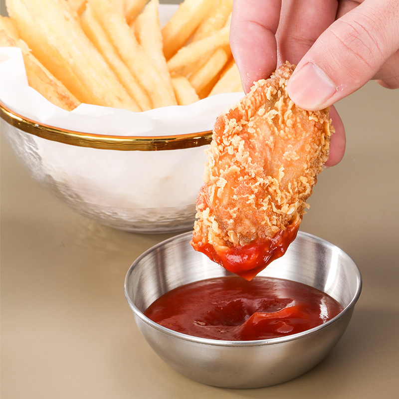 201 Stainless Steel Round Small Dish Thickened Japanese Household Sauce Dish Deepened Pickles Soy Sauce Dip Dish Dish for Seasoning