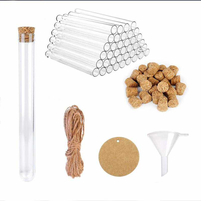 Kangfeng factory ps plastic test tube with wooden plug 20ml16*150 combination set Assembly Label funnel hemp rope