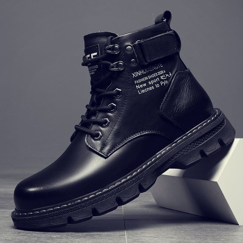 Martin Boots Herren Frühjahr 2024 Neue High-Top-Arbeitsstiefel im britischen Stil Schwarze Motorradstiefel aus Leder Frühling und Herbst Freizeitschuhe aus Leder_voghion.com